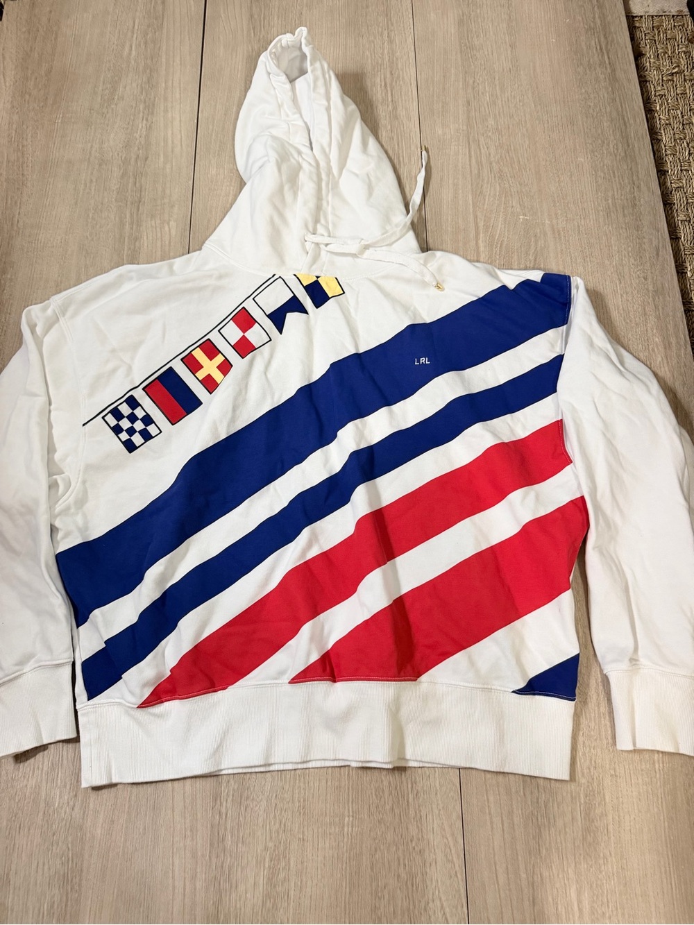 Polo by Ralph Lauren White Hoodie with Red & Blue Nautical Stripes